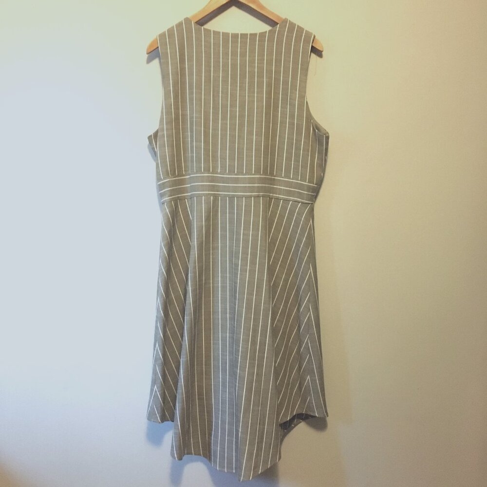 VTG Y2K Cleo Striped Linen Look Midi Button Down Dress 14 Academia Babydoll - Picture 4 of 15